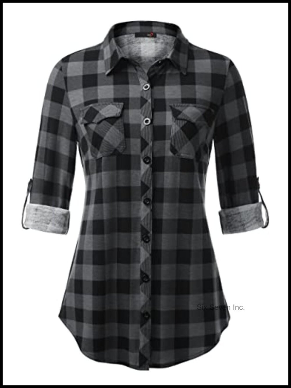 Soft Stretchy Plaid Button Down Long Sleeve Roll Up Cuff Boyfriend Shirt